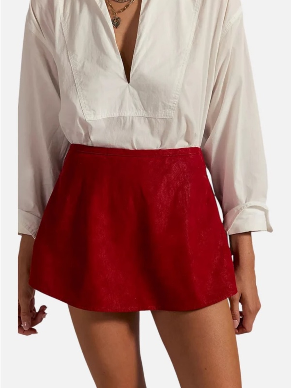 NWT Free People We The Free Paradise Found Faux Leather Skort Red Medium